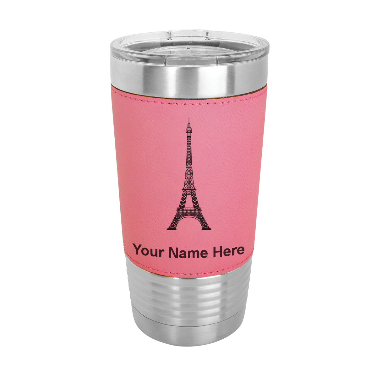 20oz Faux Leather Tumbler Mug, Eiffel Tower, Personalized Engraving Included - LaserGram Custom Engraved Gifts