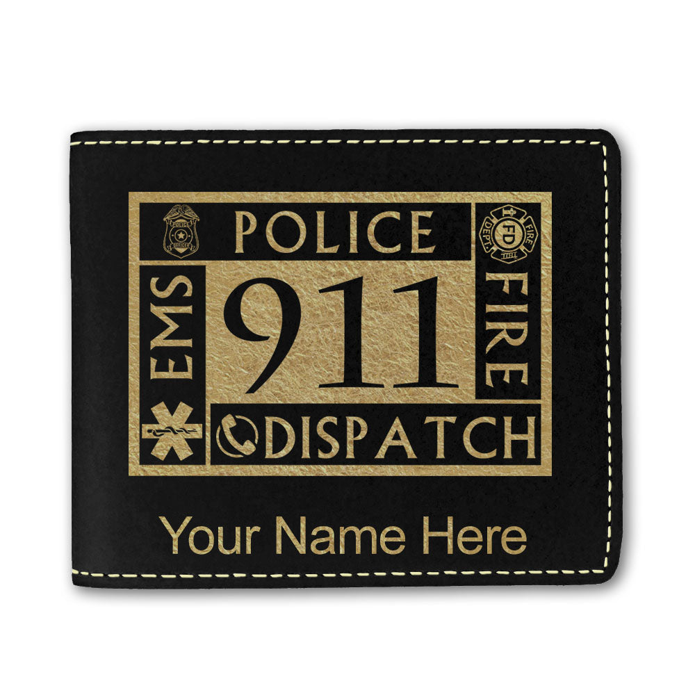 Faux Leather Bi-Fold Wallet, Emergency Dispatcher 911, Personalized Engraving Included