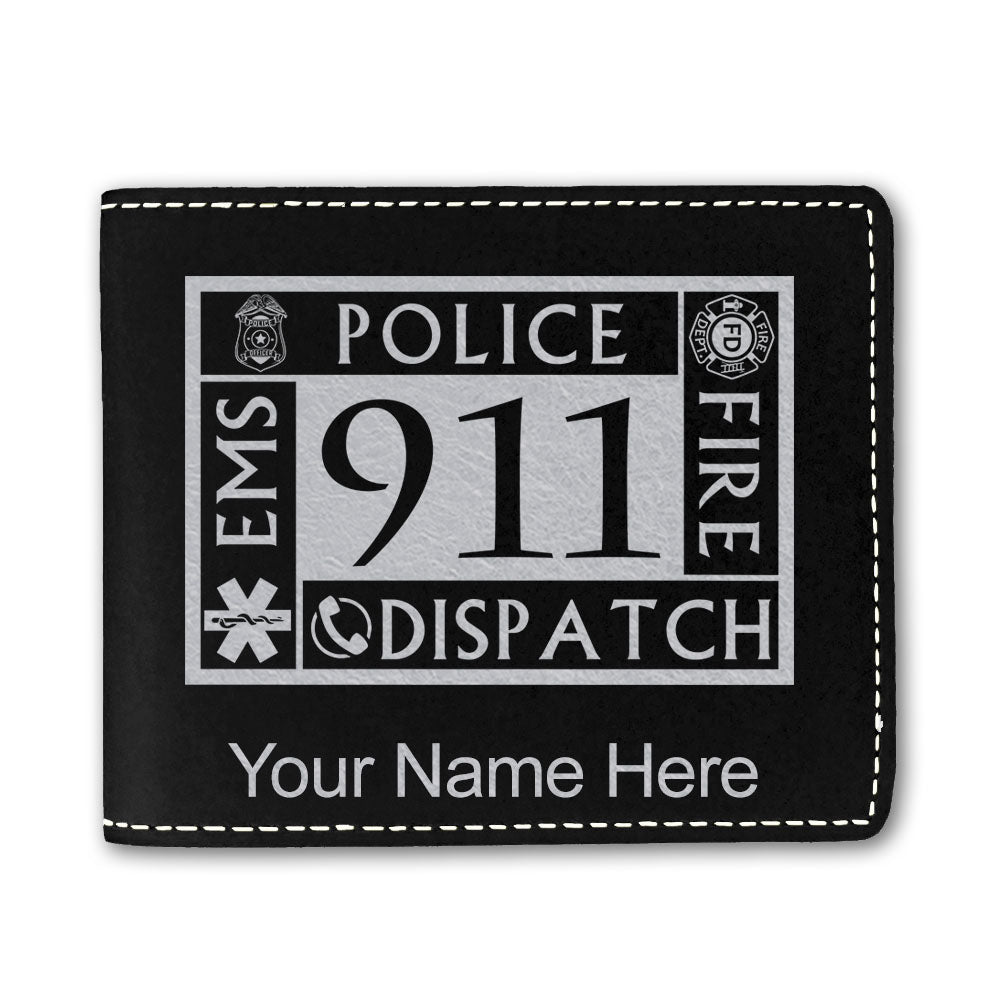 Faux Leather Bi-Fold Wallet, Emergency Dispatcher 911, Personalized Engraving Included