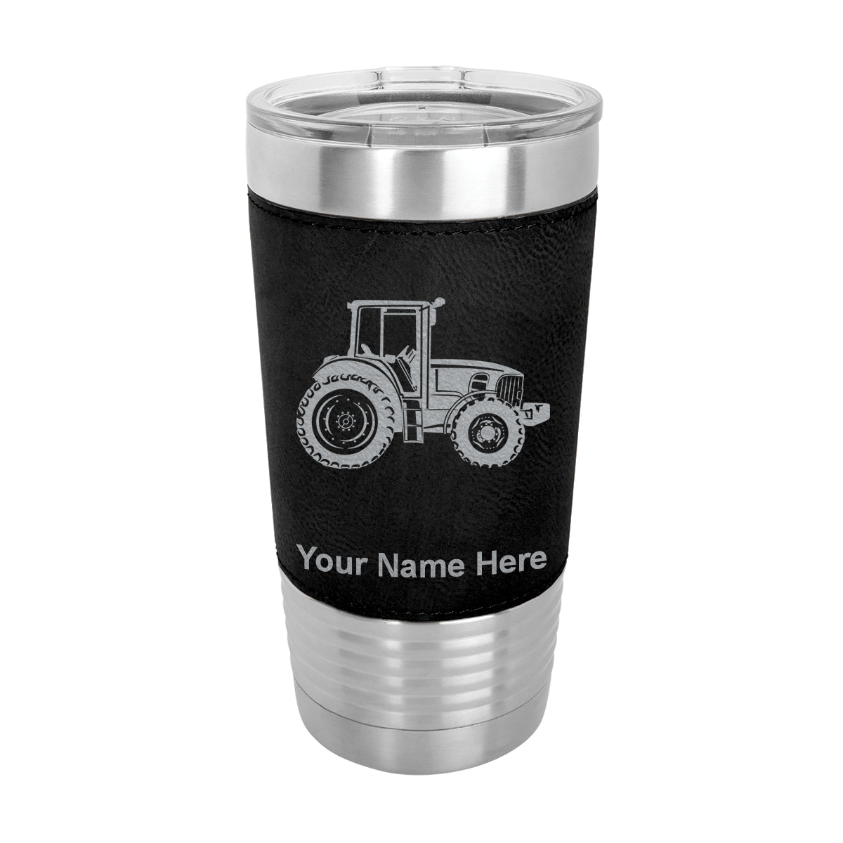 20oz Faux Leather Tumbler Mug, Farm Tractor, Personalized Engraving Included - LaserGram Custom Engraved Gifts
