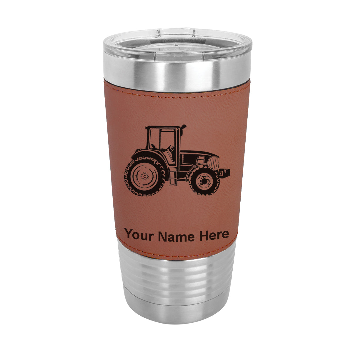 20oz Faux Leather Tumbler Mug, Farm Tractor, Personalized Engraving Included - LaserGram Custom Engraved Gifts