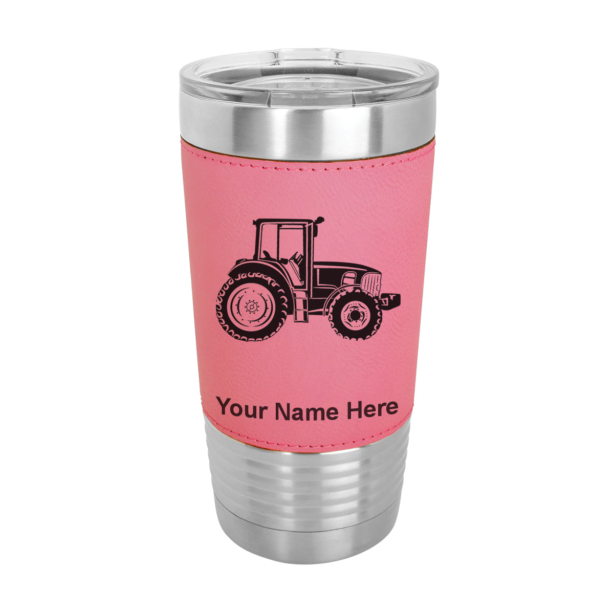 20oz Faux Leather Tumbler Mug, Farm Tractor, Personalized Engraving Included - LaserGram Custom Engraved Gifts