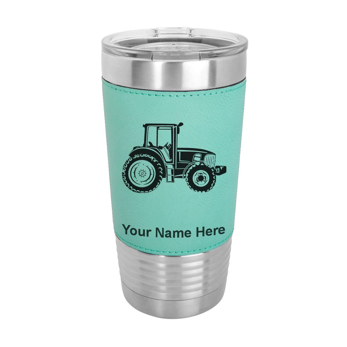20oz Faux Leather Tumbler Mug, Farm Tractor, Personalized Engraving Included - LaserGram Custom Engraved Gifts