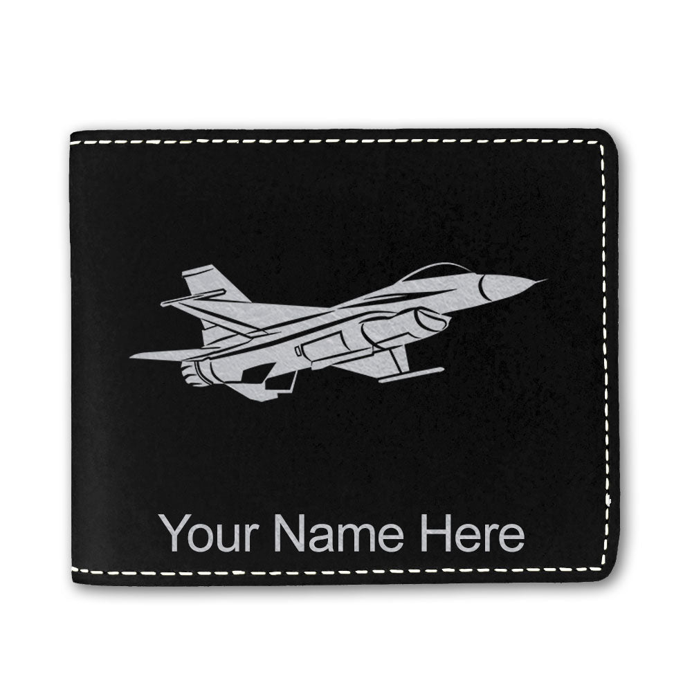 Faux Leather Bi-Fold Wallet, Fighter Jet 1, Personalized Engraving Included