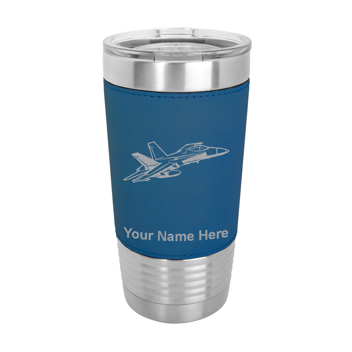 20oz Faux Leather Tumbler Mug, Fighter Jet 2, Personalized Engraving Included - LaserGram Custom Engraved Gifts