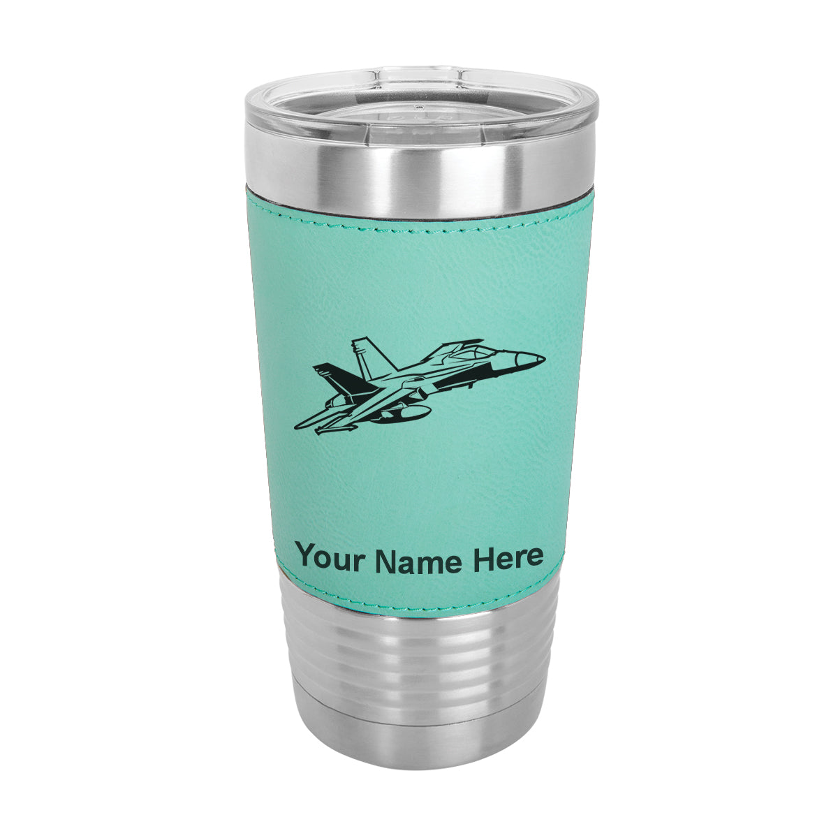 20oz Faux Leather Tumbler Mug, Fighter Jet 2, Personalized Engraving Included - LaserGram Custom Engraved Gifts