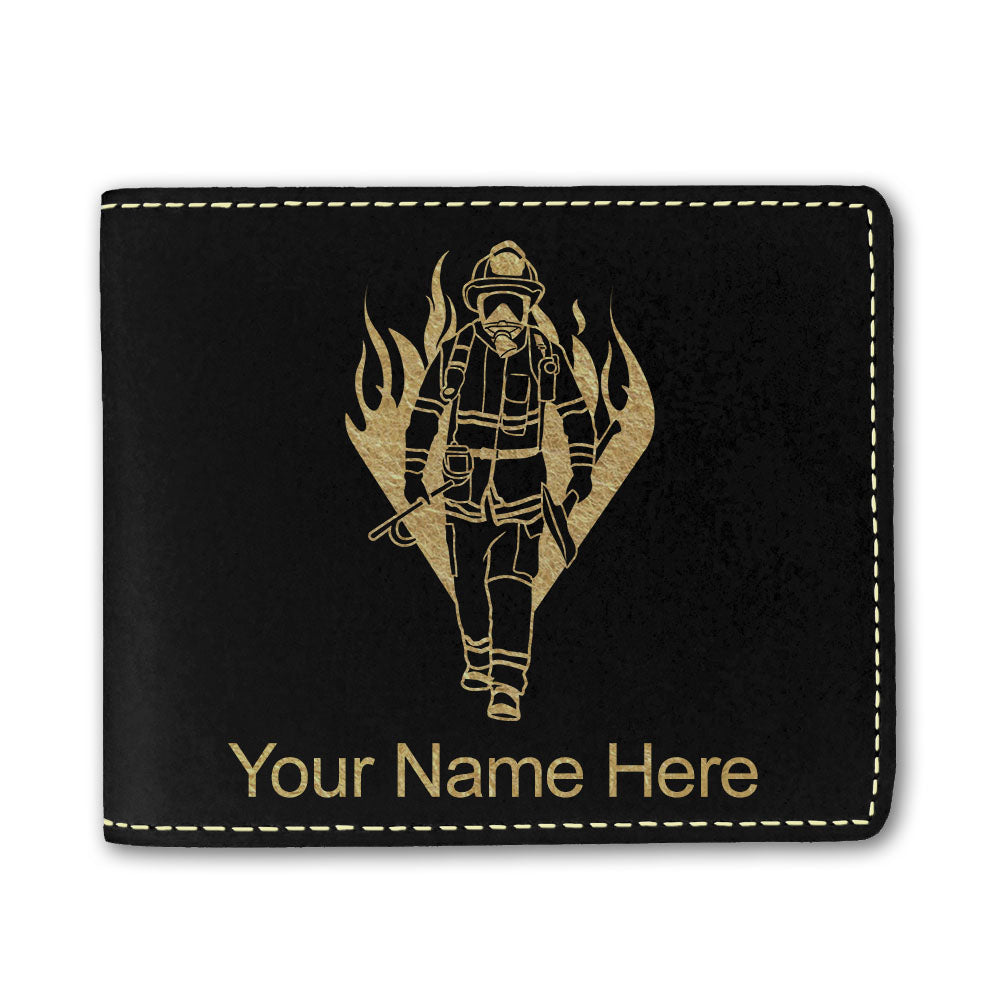 Faux Leather Bi-Fold Wallet, Fireman, Personalized Engraving Included