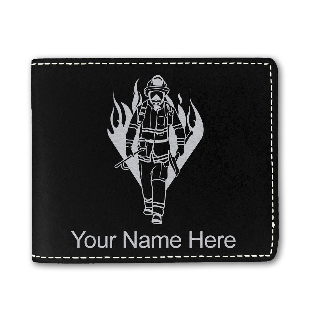 Faux Leather Bi-Fold Wallet, Fireman, Personalized Engraving Included