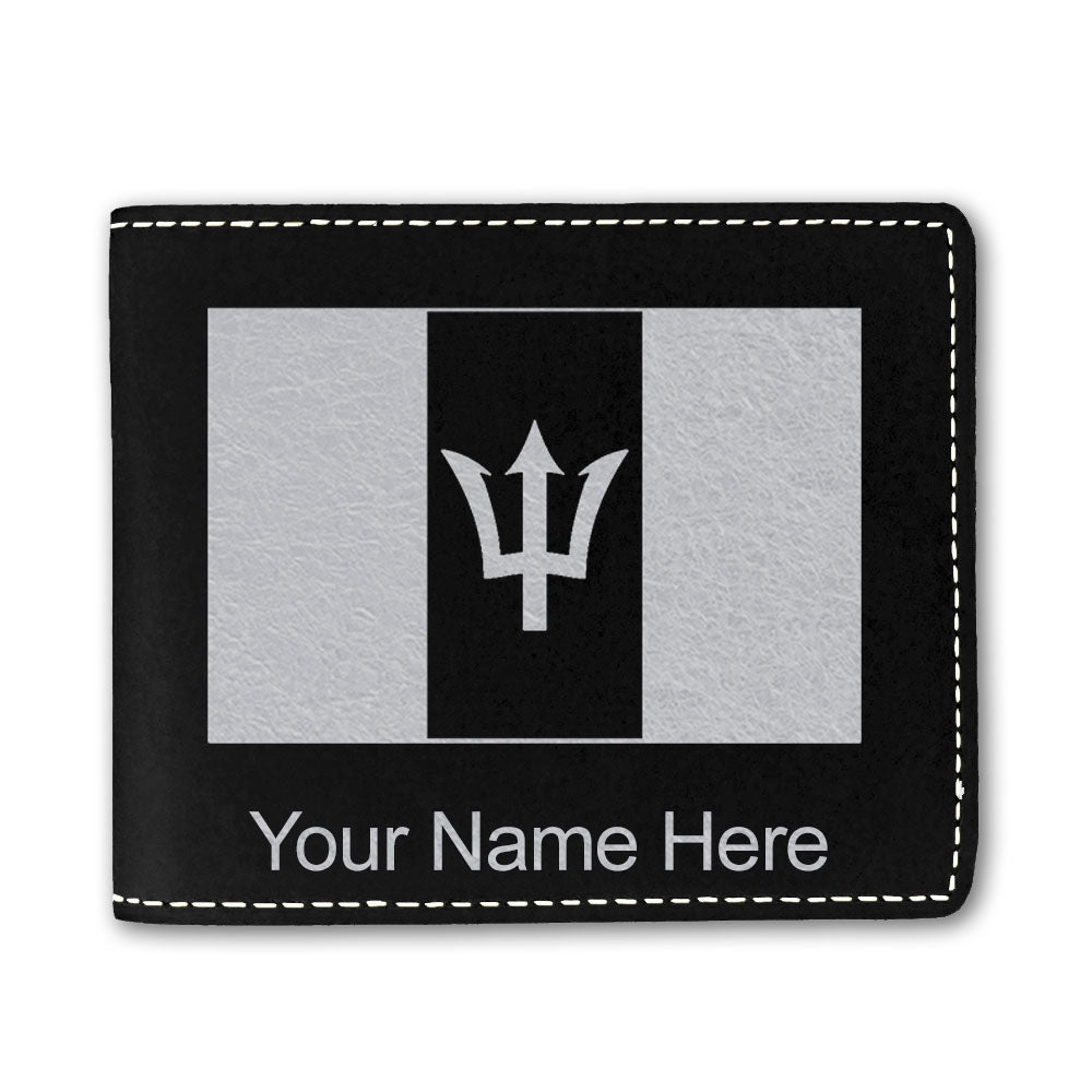 Faux Leather Bi-Fold Wallet, Flag of Barbados, Personalized Engraving Included