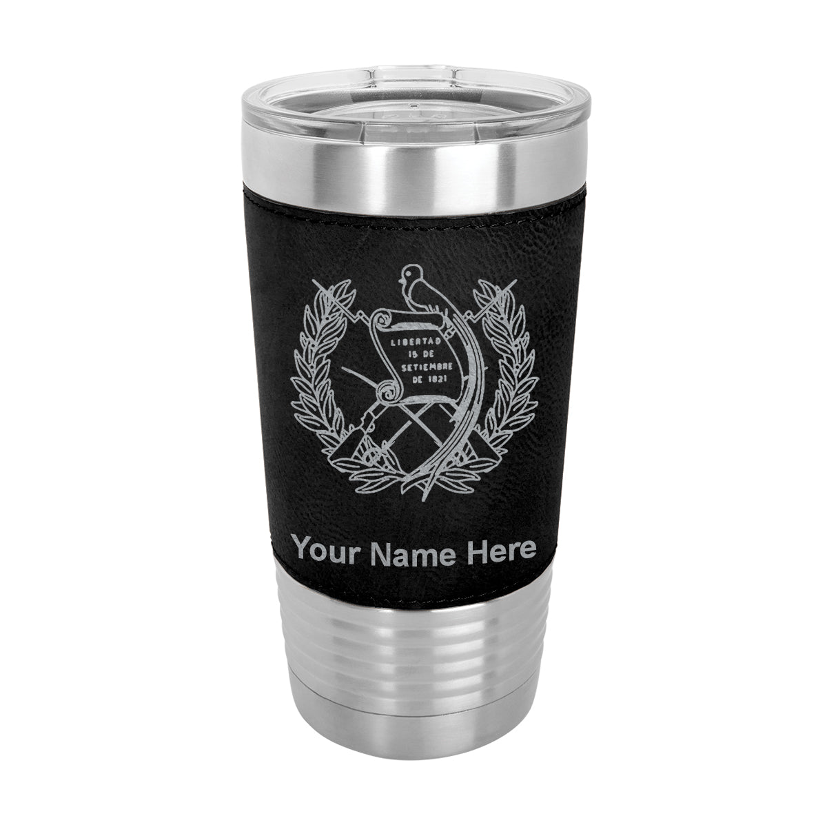 20oz Faux Leather Tumbler Mug, Flag of Guatemala, Personalized Engraving Included - LaserGram Custom Engraved Gifts