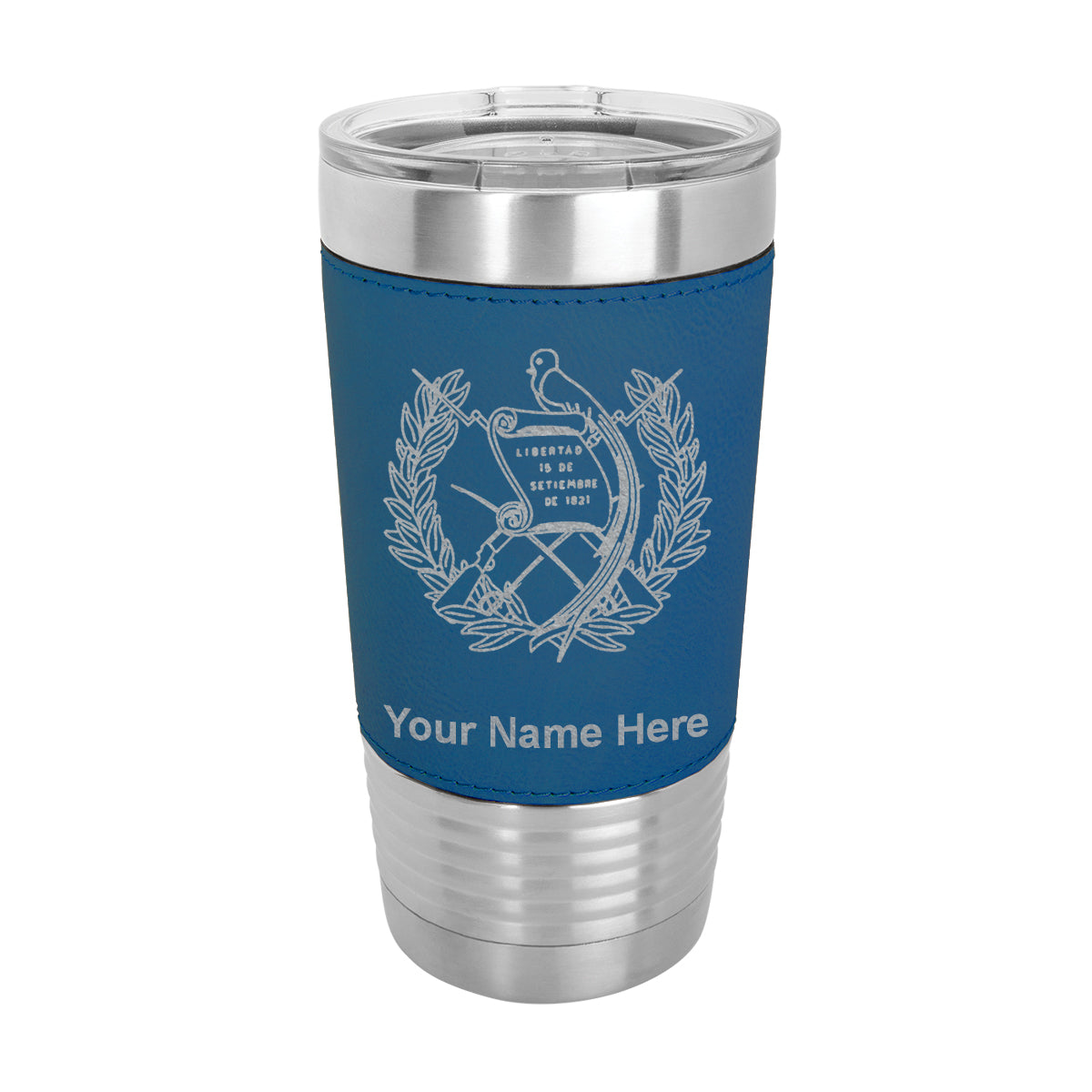 20oz Faux Leather Tumbler Mug, Flag of Guatemala, Personalized Engraving Included - LaserGram Custom Engraved Gifts