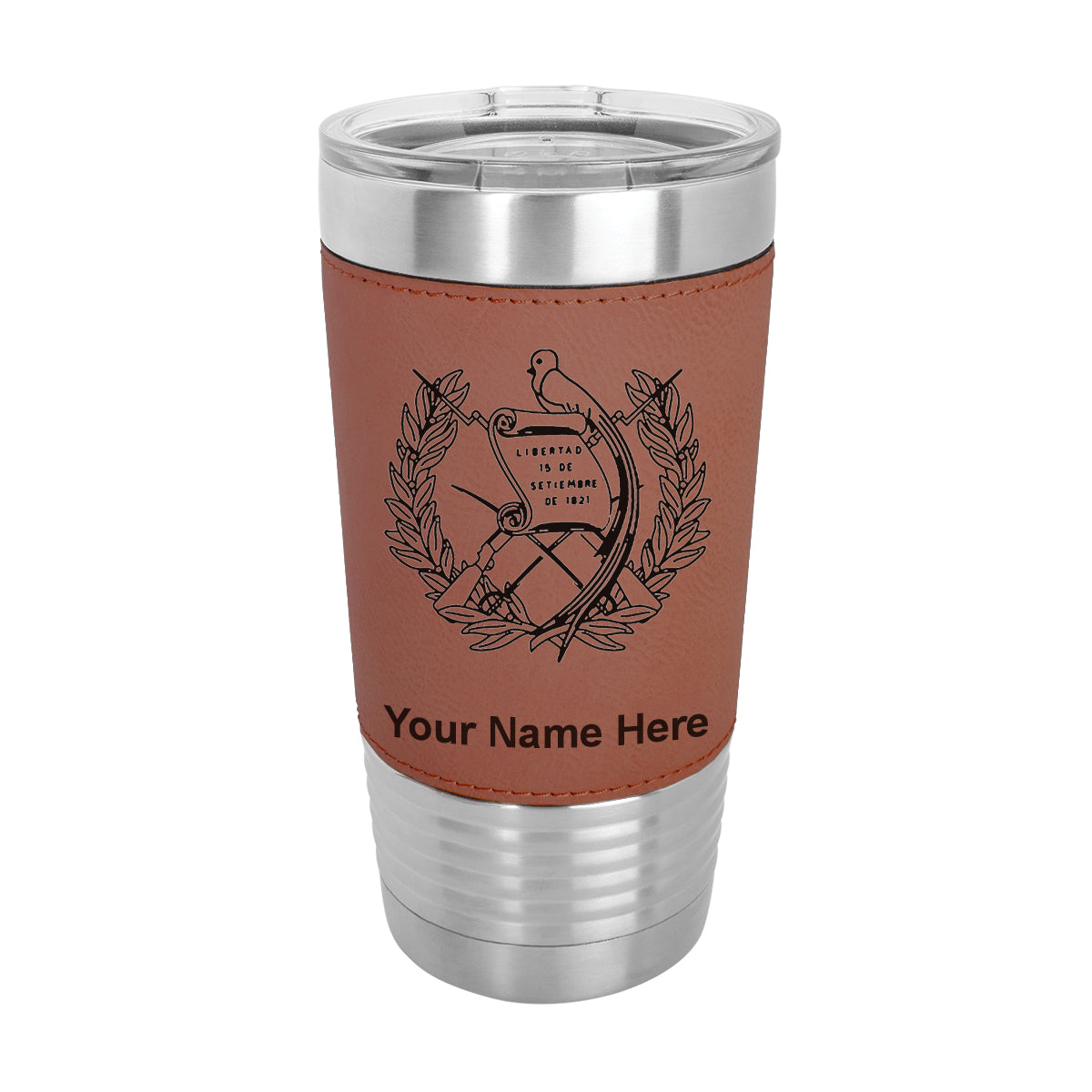 20oz Faux Leather Tumbler Mug, Flag of Guatemala, Personalized Engraving Included - LaserGram Custom Engraved Gifts