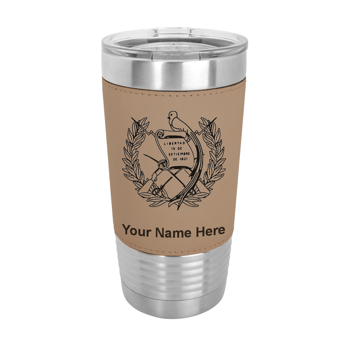 20oz Faux Leather Tumbler Mug, Flag of Guatemala, Personalized Engraving Included - LaserGram Custom Engraved Gifts