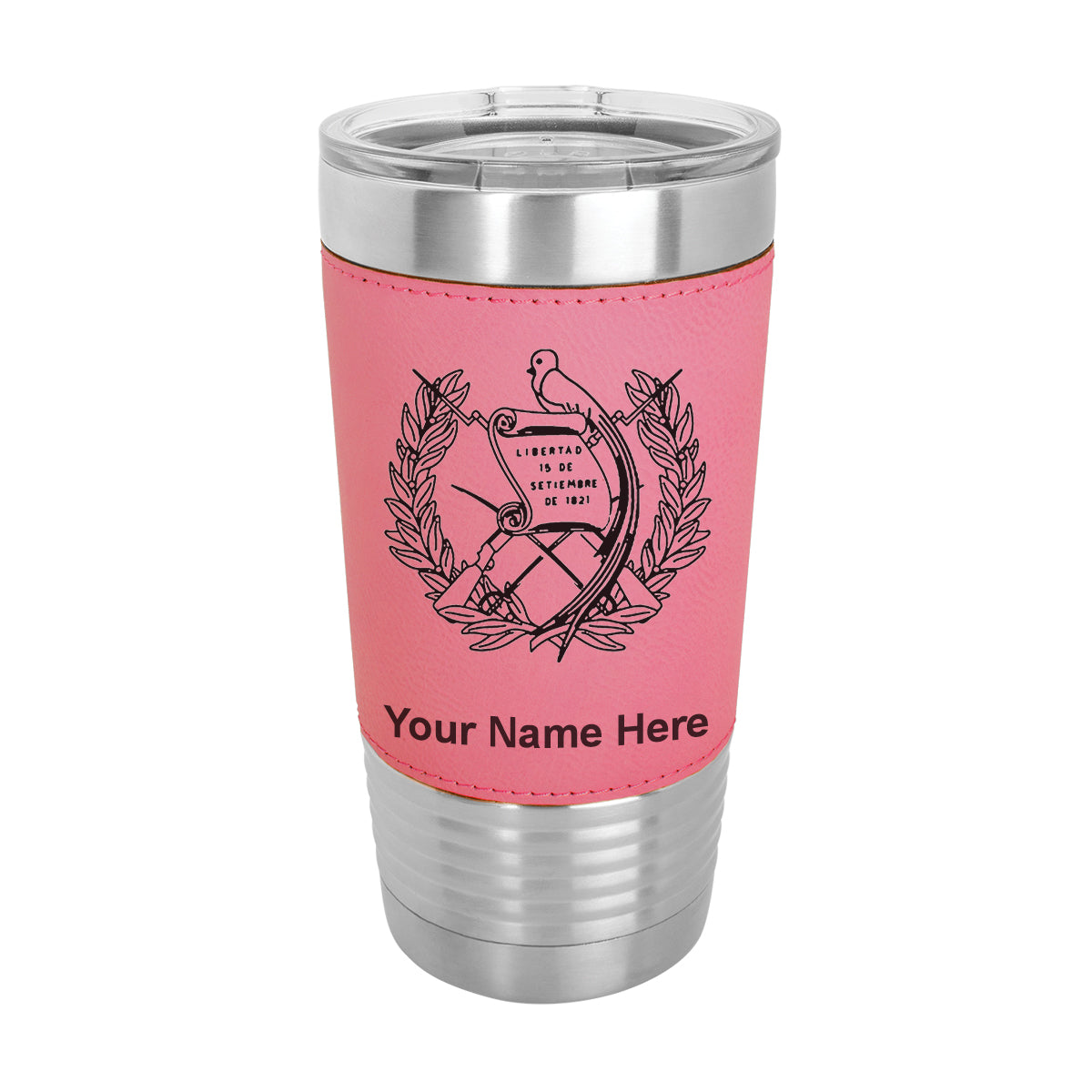 20oz Faux Leather Tumbler Mug, Flag of Guatemala, Personalized Engraving Included - LaserGram Custom Engraved Gifts
