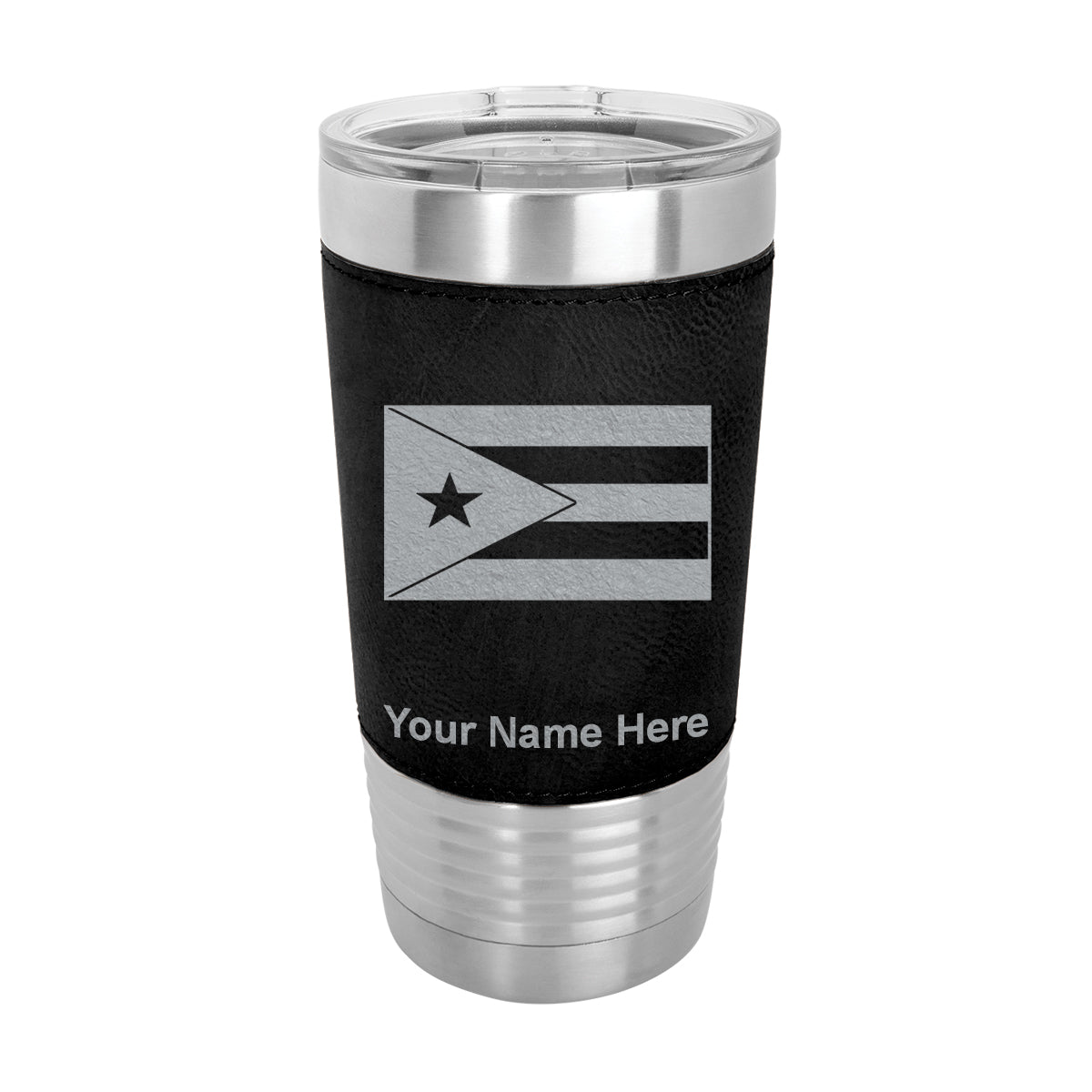20oz Faux Leather Tumbler Mug, Flag of Puerto Rico, Personalized Engraving Included - LaserGram Custom Engraved Gifts