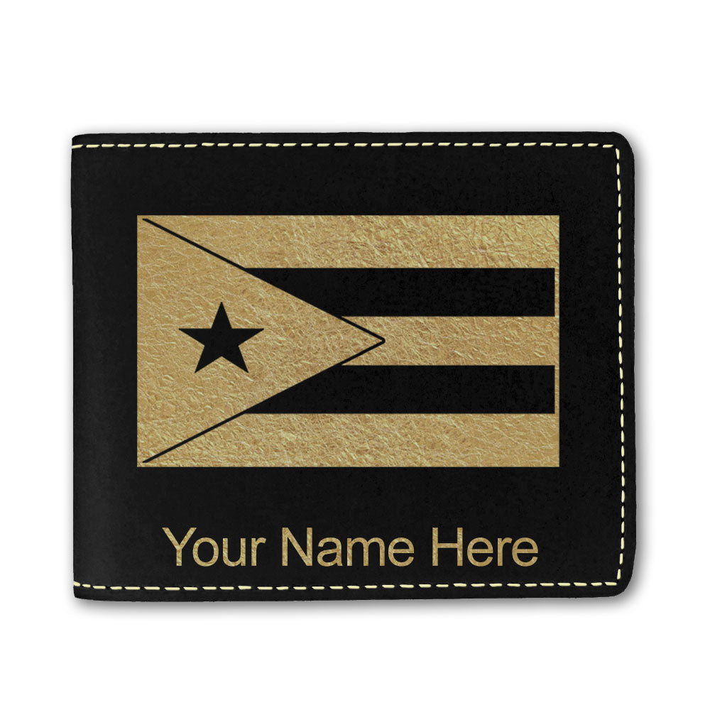 Faux Leather Bi-Fold Wallet, Flag of Puerto Rico, Personalized Engraving Included