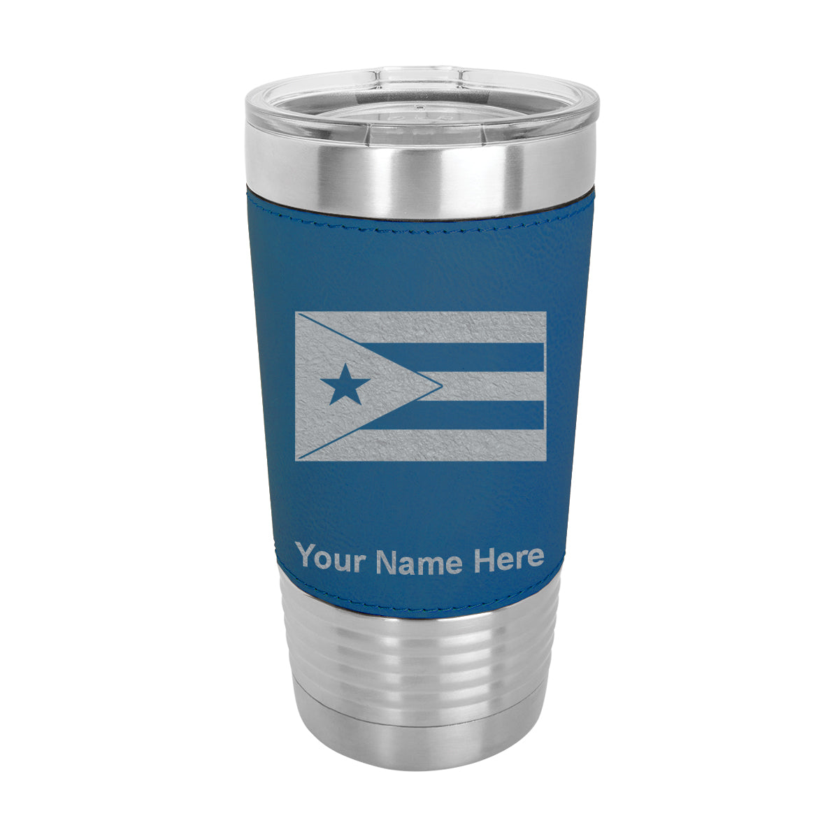 20oz Faux Leather Tumbler Mug, Flag of Puerto Rico, Personalized Engraving Included - LaserGram Custom Engraved Gifts