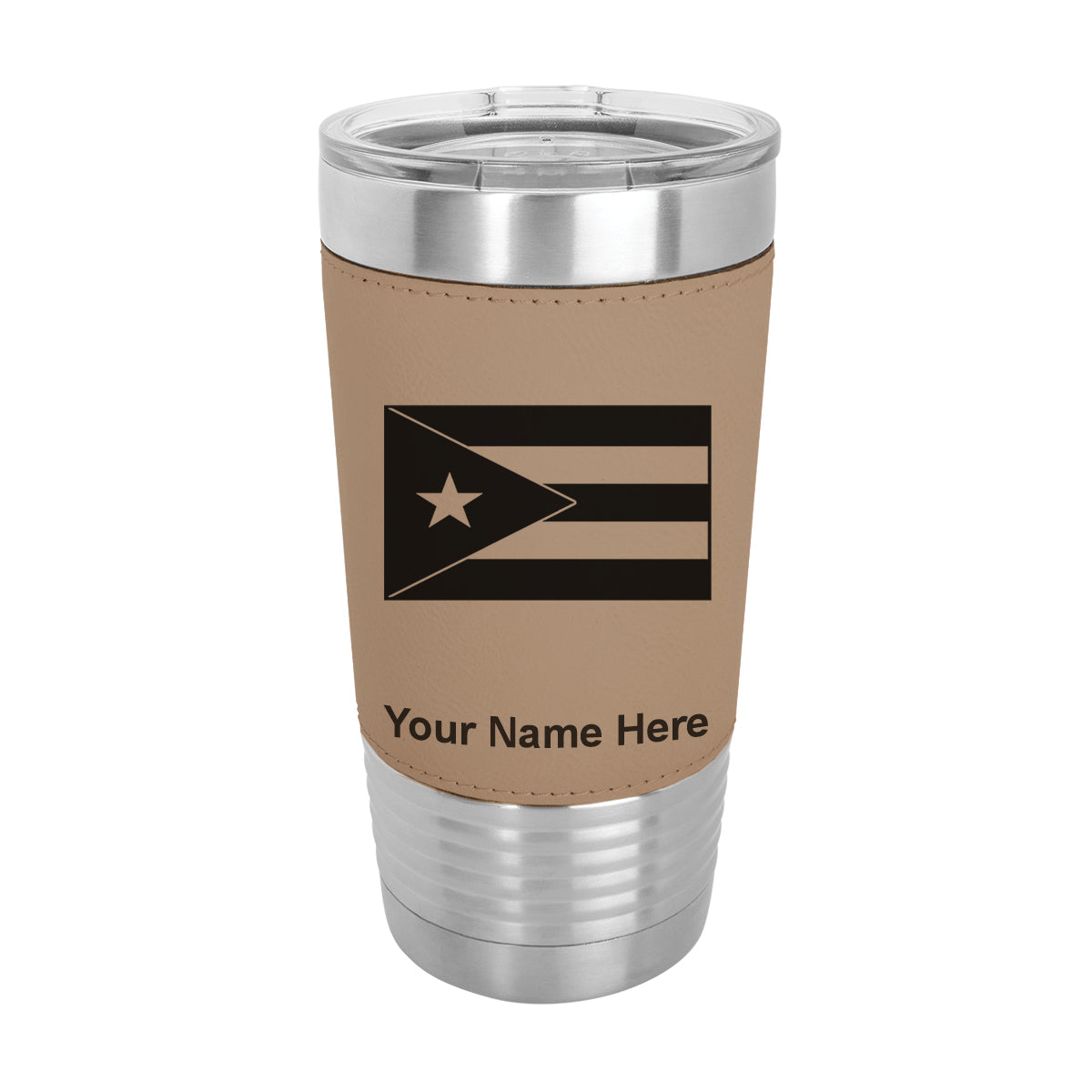 20oz Faux Leather Tumbler Mug, Flag of Puerto Rico, Personalized Engraving Included - LaserGram Custom Engraved Gifts