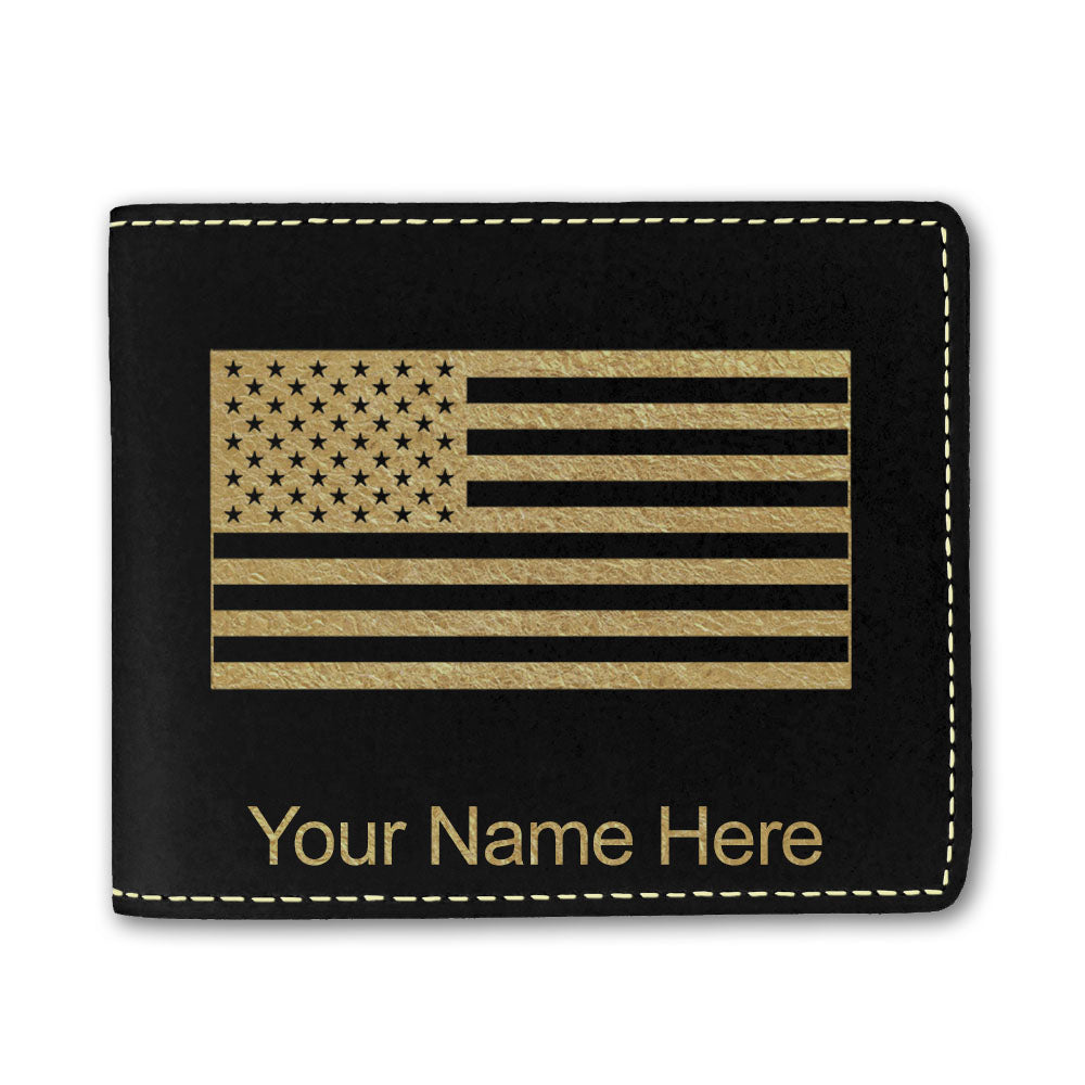Faux Leather Bi-Fold Wallet, Flag of the United States, Personalized Engraving Included