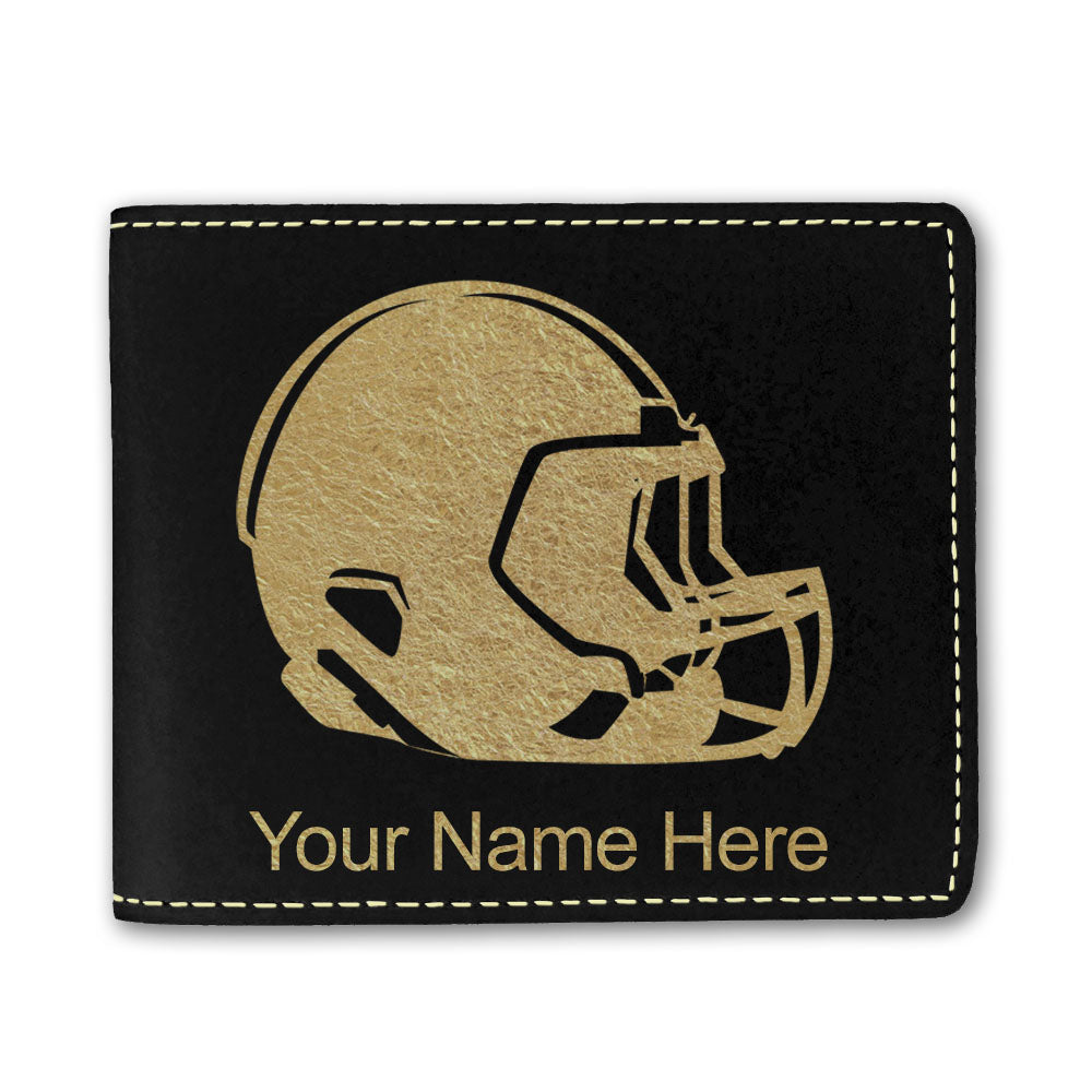 Faux Leather Bi-Fold Wallet, Football Helmet, Personalized Engraving Included