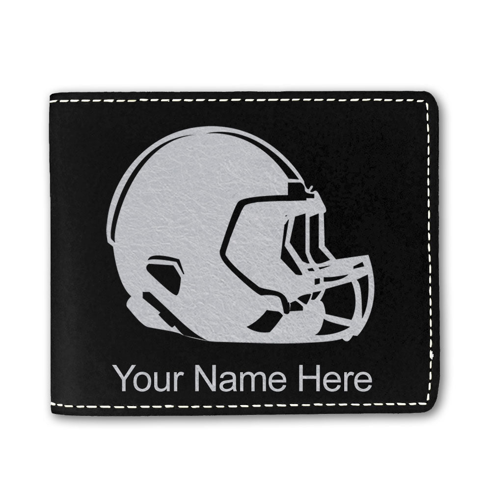Faux Leather Bi-Fold Wallet, Football Helmet, Personalized Engraving Included