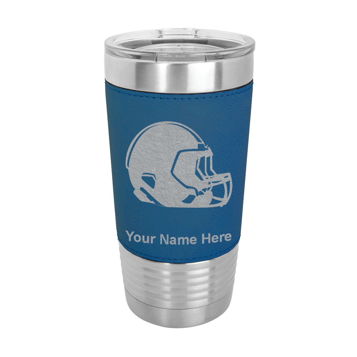 20oz Faux Leather Tumbler Mug, Football Helmet, Personalized Engraving Included - LaserGram Custom Engraved Gifts