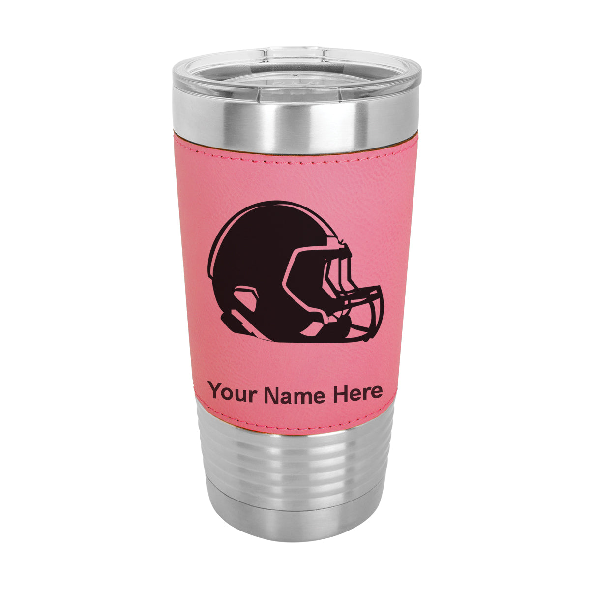 20oz Faux Leather Tumbler Mug, Football Helmet, Personalized Engraving Included - LaserGram Custom Engraved Gifts