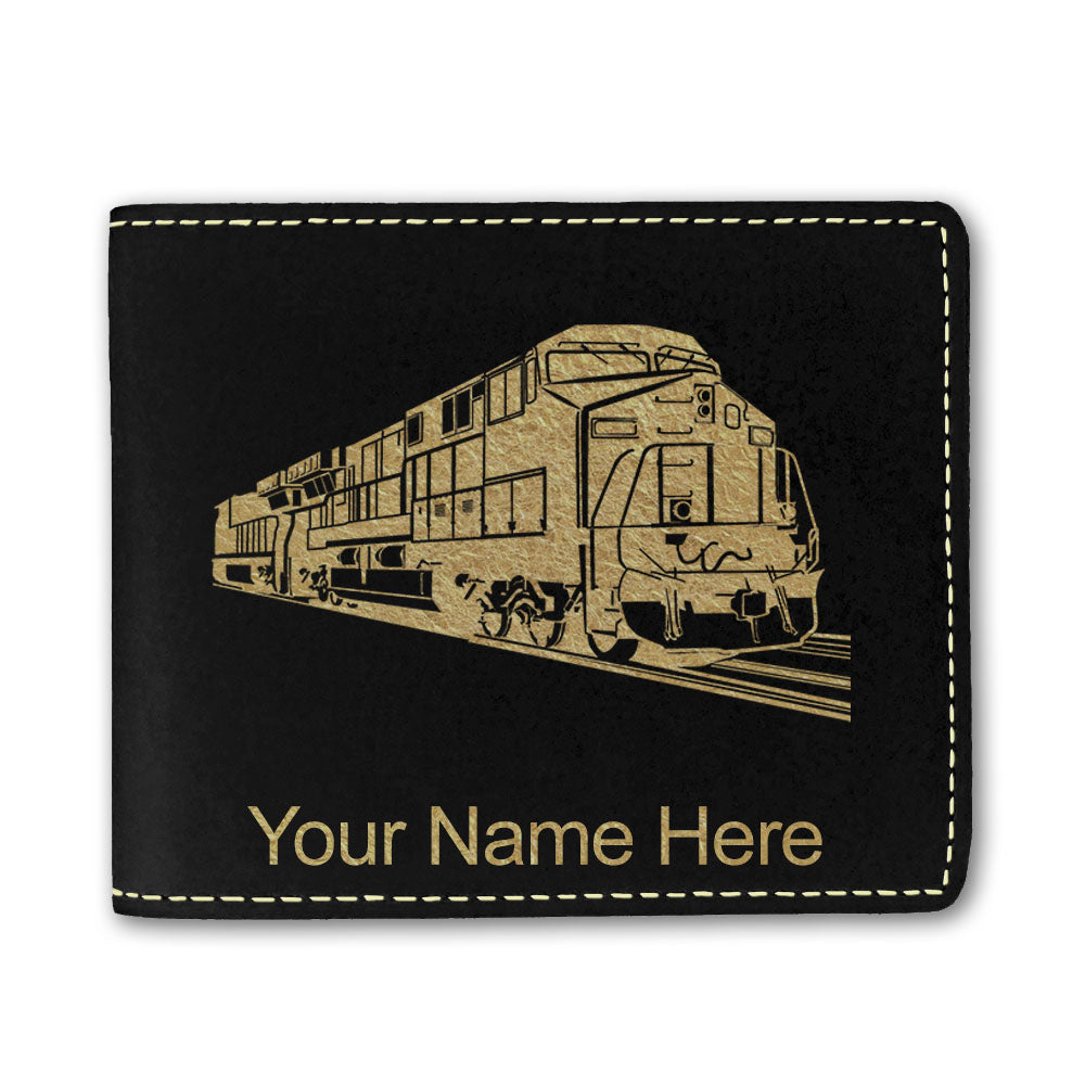 Faux Leather Bi-Fold Wallet, Freight Train, Personalized Engraving Included