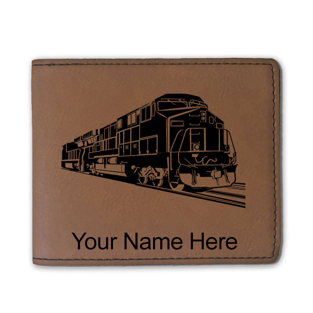 Faux Leather Bi-Fold Wallet, Freight Train, Personalized Engraving Included