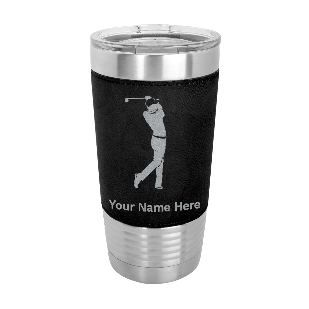 20oz Faux Leather Tumbler Mug, Golfer Golfing, Personalized Engraving Included - LaserGram Custom Engraved Gifts