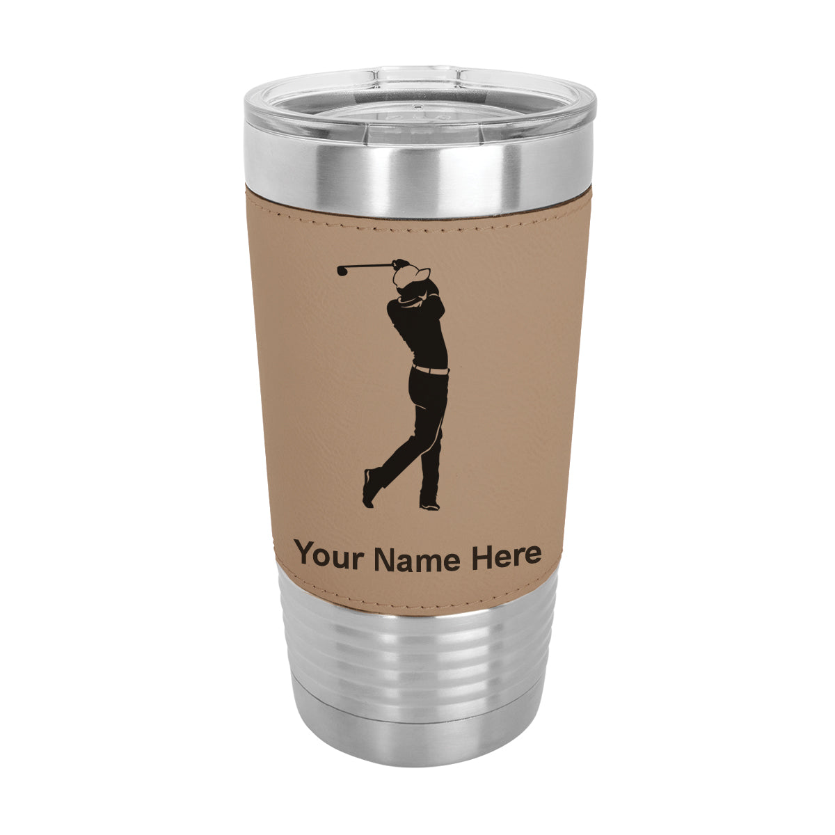 20oz Faux Leather Tumbler Mug, Golfer Golfing, Personalized Engraving Included - LaserGram Custom Engraved Gifts