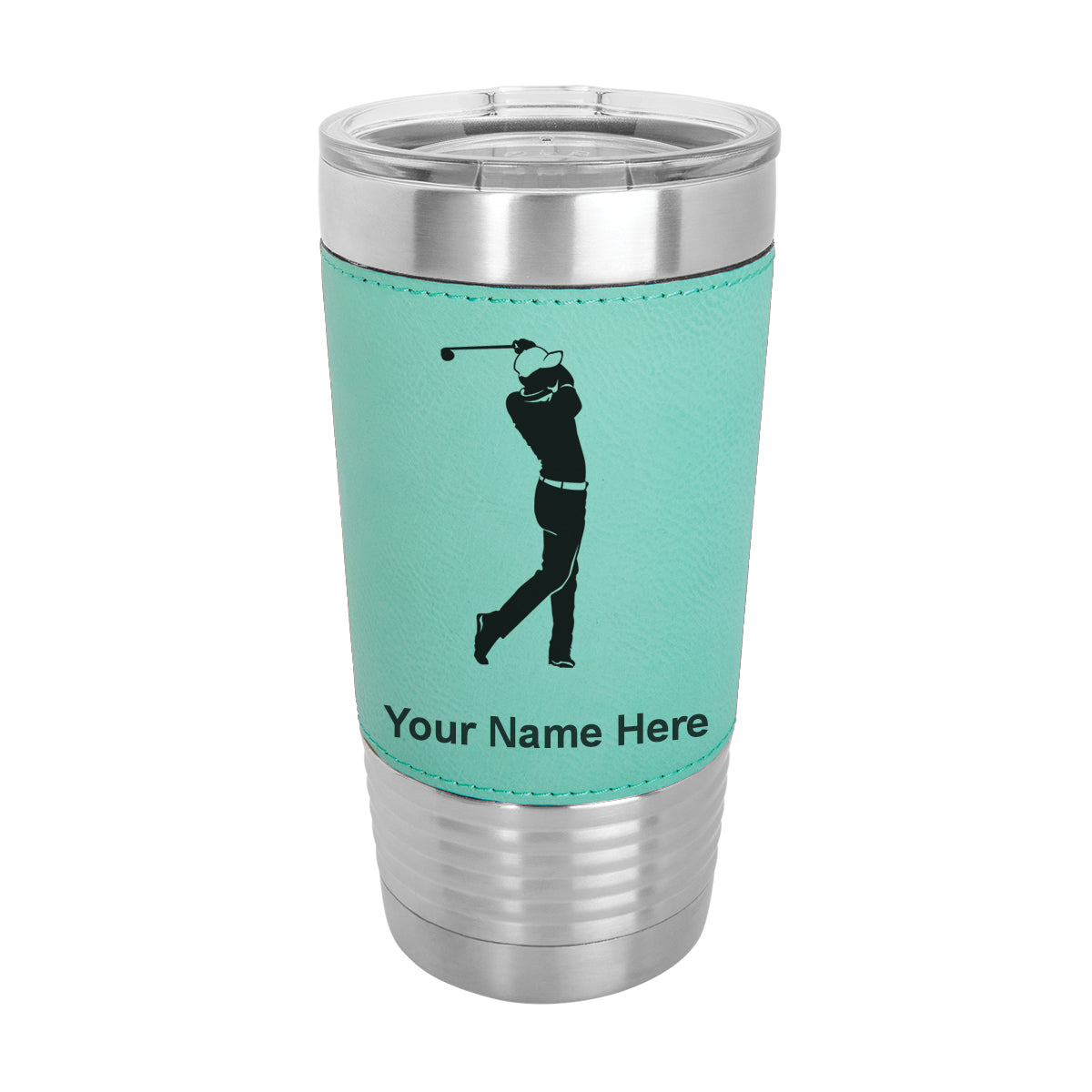 20oz Faux Leather Tumbler Mug, Golfer Golfing, Personalized Engraving Included - LaserGram Custom Engraved Gifts