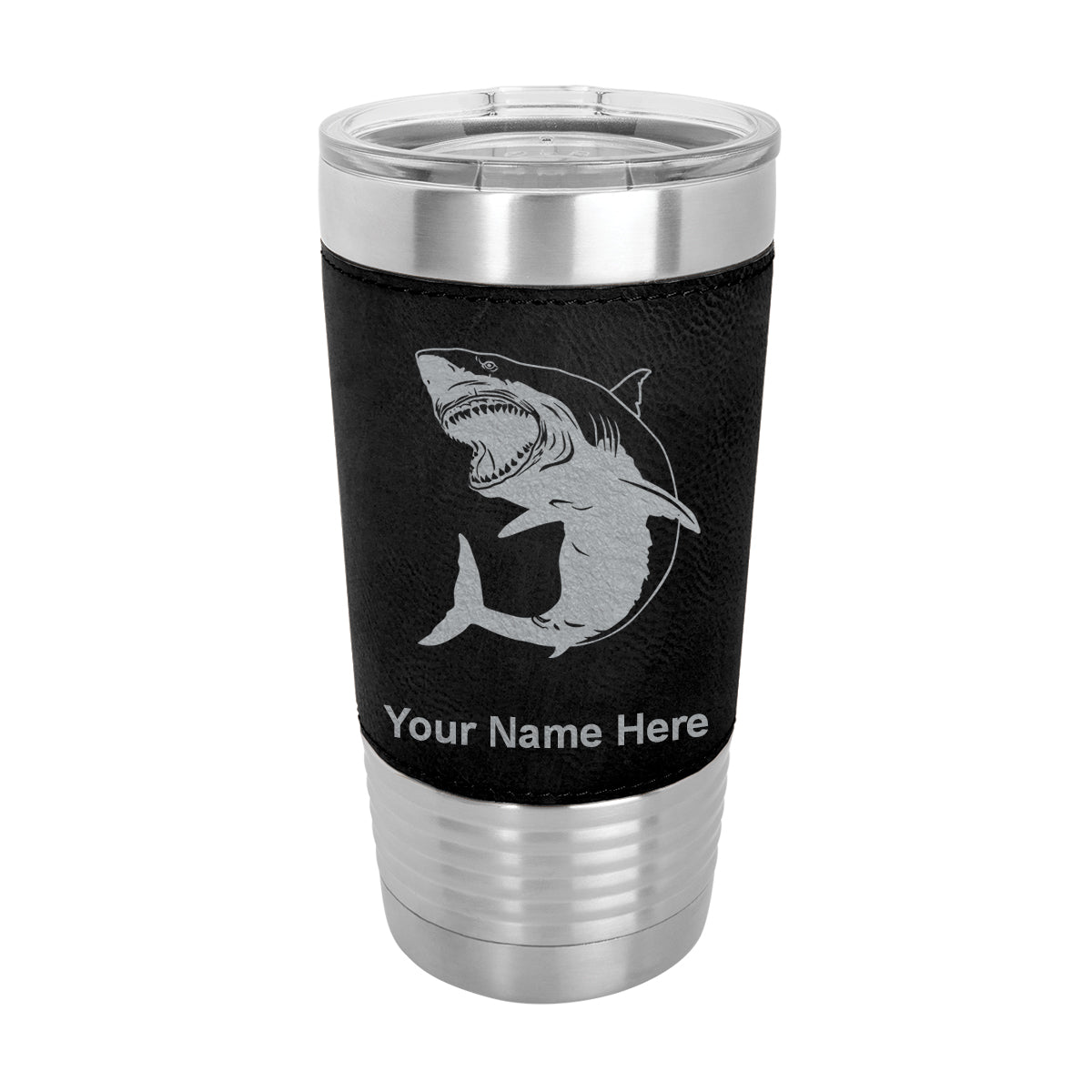 20oz Faux Leather Tumbler Mug, Great White Shark, Personalized Engraving Included - LaserGram Custom Engraved Gifts