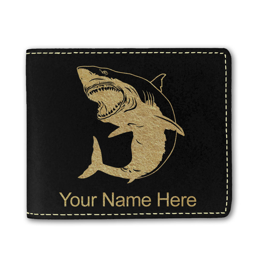 Faux Leather Bi-Fold Wallet, Great White Shark, Personalized Engraving Included