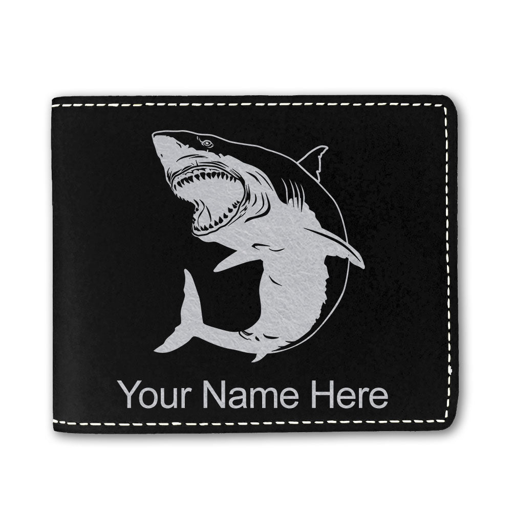 Faux Leather Bi-Fold Wallet, Great White Shark, Personalized Engraving Included