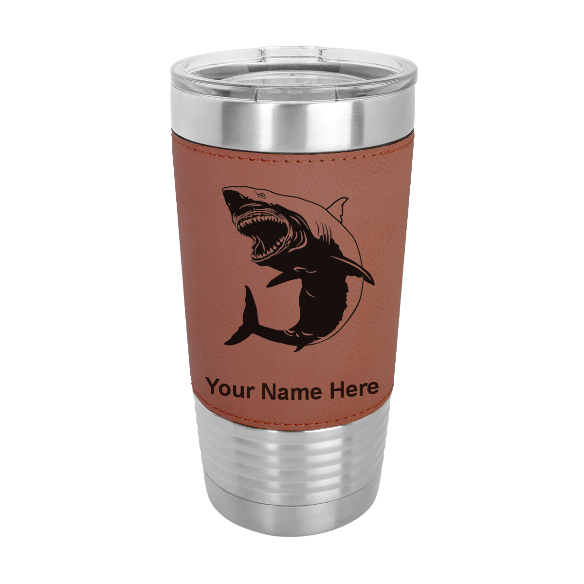 20oz Faux Leather Tumbler Mug, Great White Shark, Personalized Engraving Included - LaserGram Custom Engraved Gifts