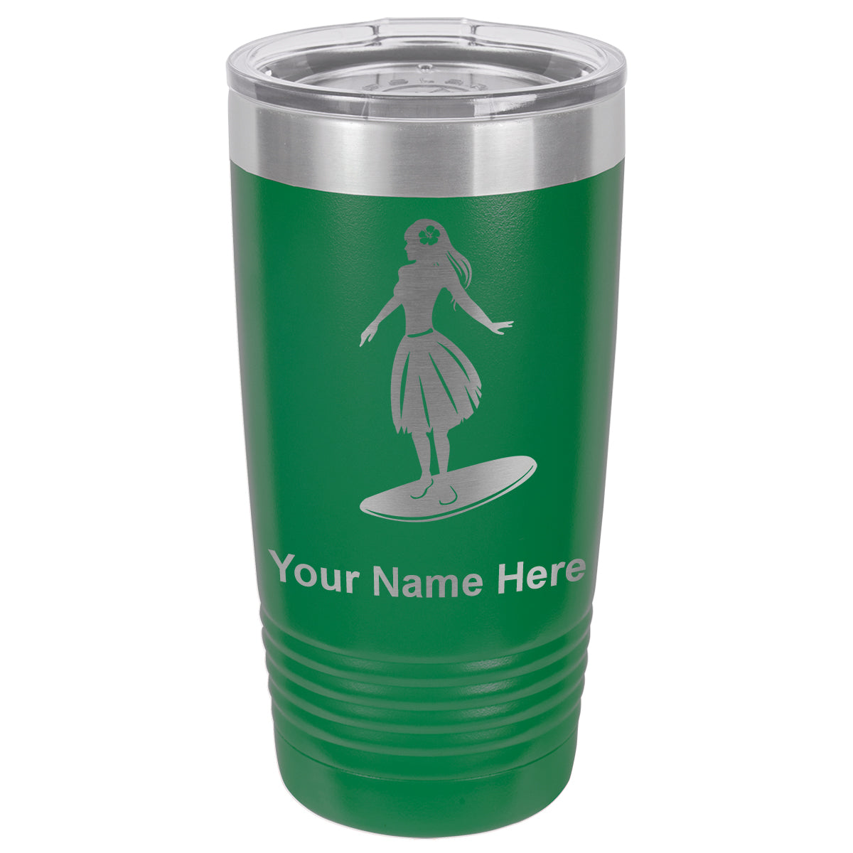 20oz Vacuum Insulated Tumbler Mug, Hawaiian Surfer Girl, Personalized Engraving Included