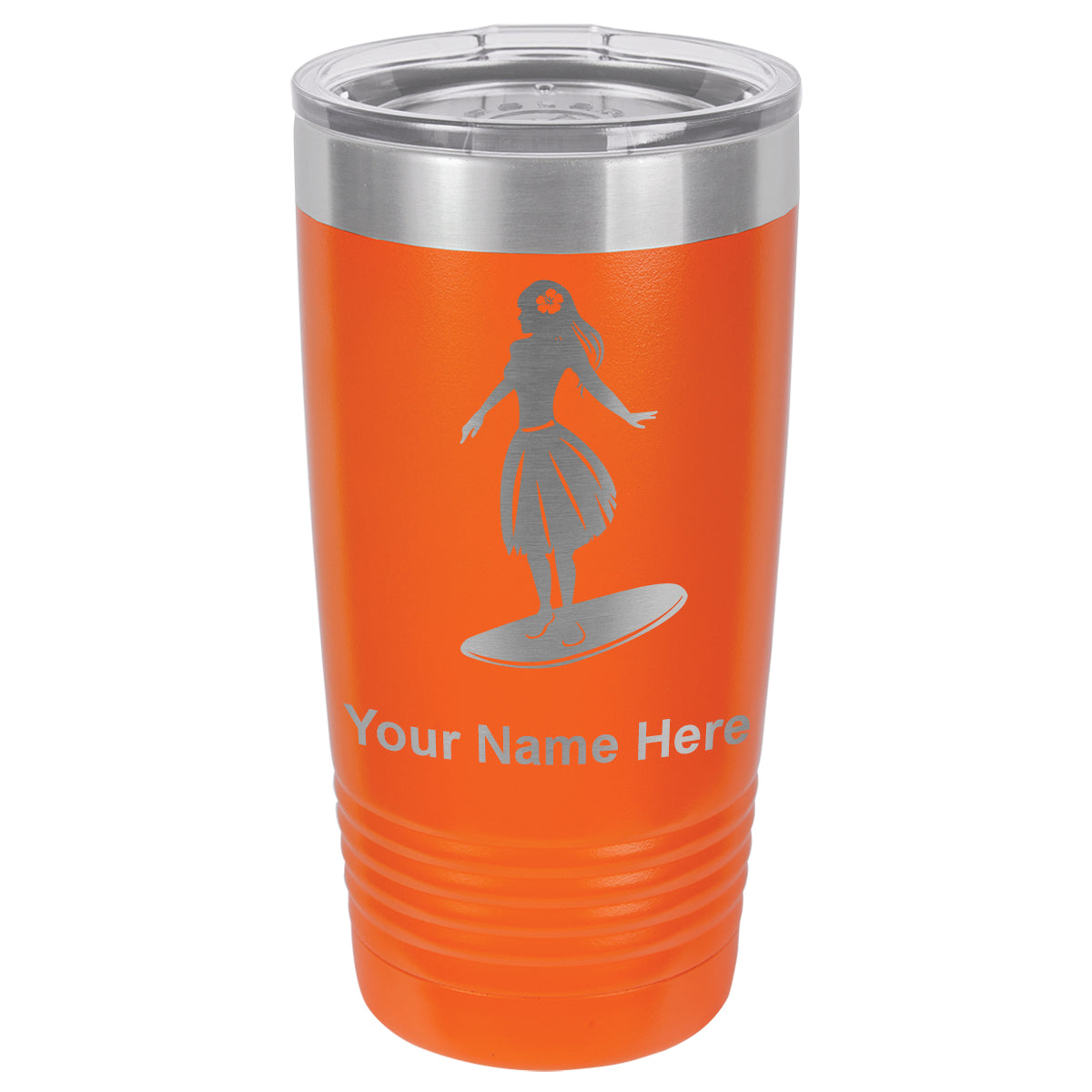 20oz Vacuum Insulated Tumbler Mug, Hawaiian Surfer Girl, Personalized Engraving Included