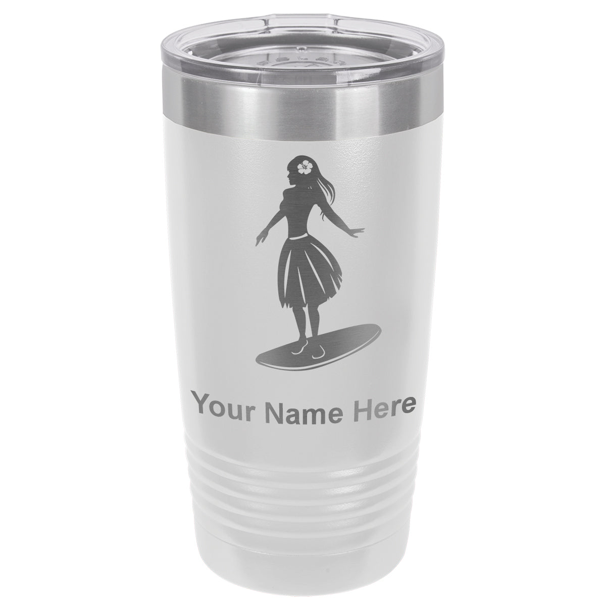 20oz Vacuum Insulated Tumbler Mug, Hawaiian Surfer Girl, Personalized Engraving Included