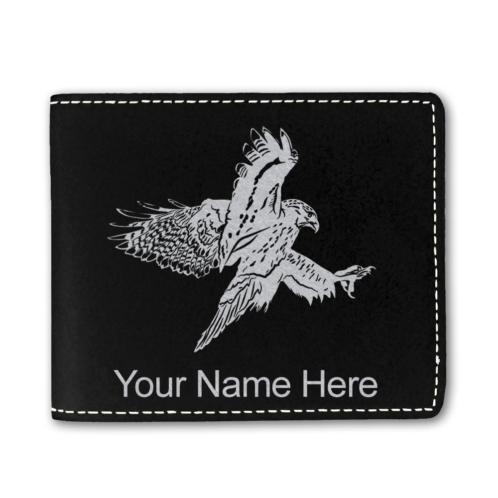 Faux Leather Bi-Fold Wallet, Hawk, Personalized Engraving Included