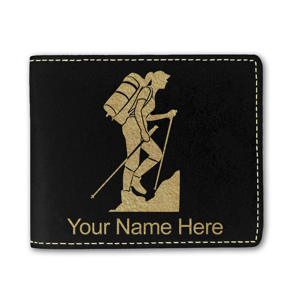 Faux Leather Bi-Fold Wallet, Hiker Woman, Personalized Engraving Included