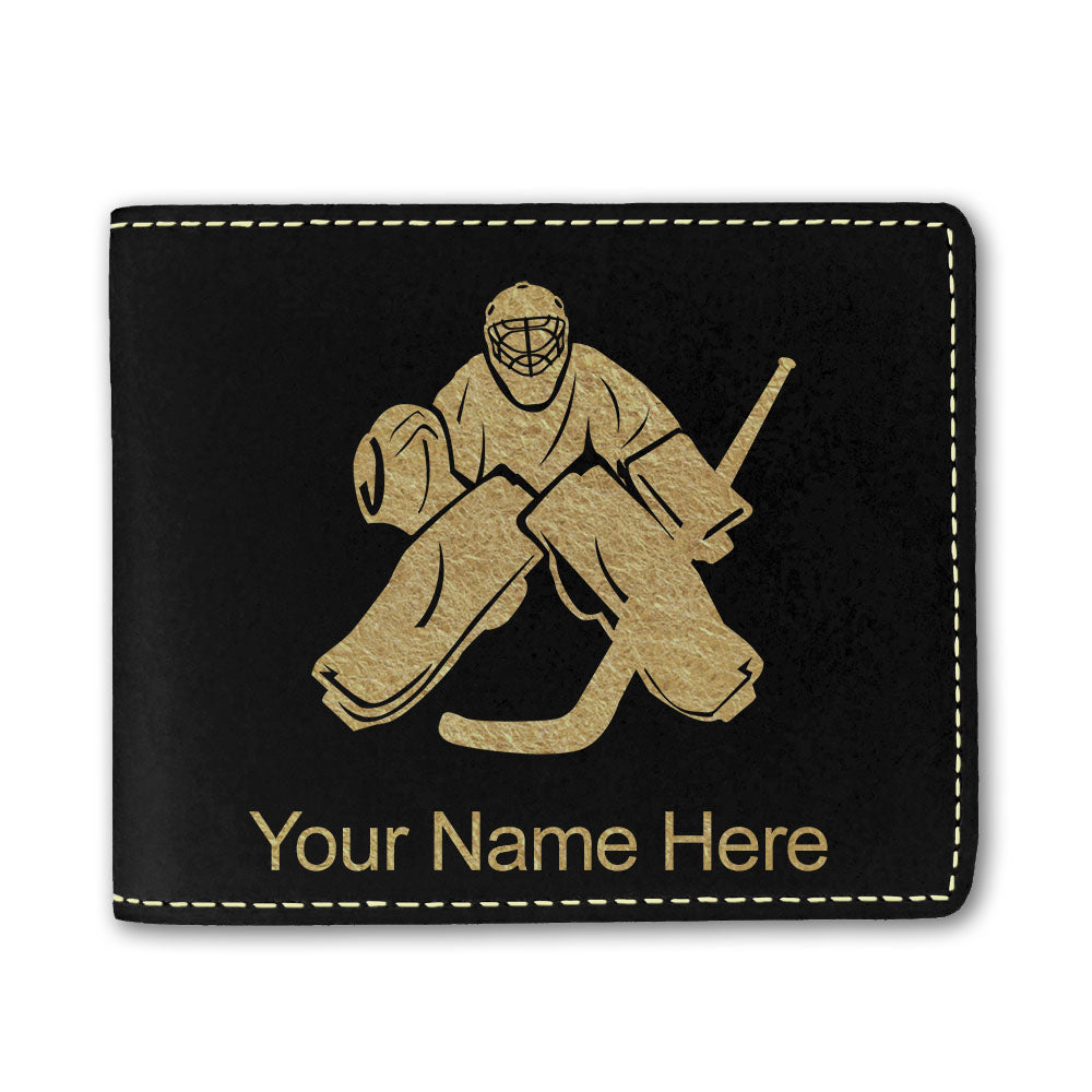Faux Leather Bi-Fold Wallet, Hockey Goalie, Personalized Engraving Included