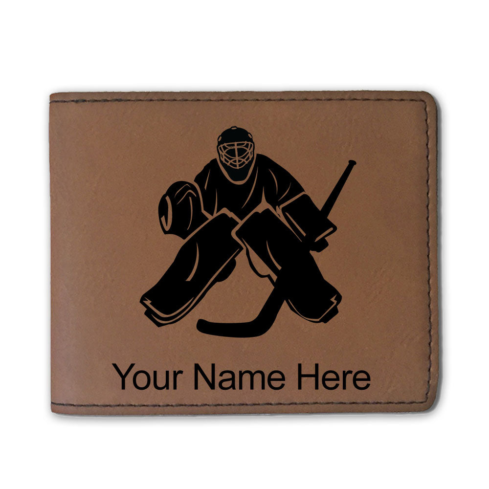 Faux Leather Bi-Fold Wallet, Hockey Goalie, Personalized Engraving Included
