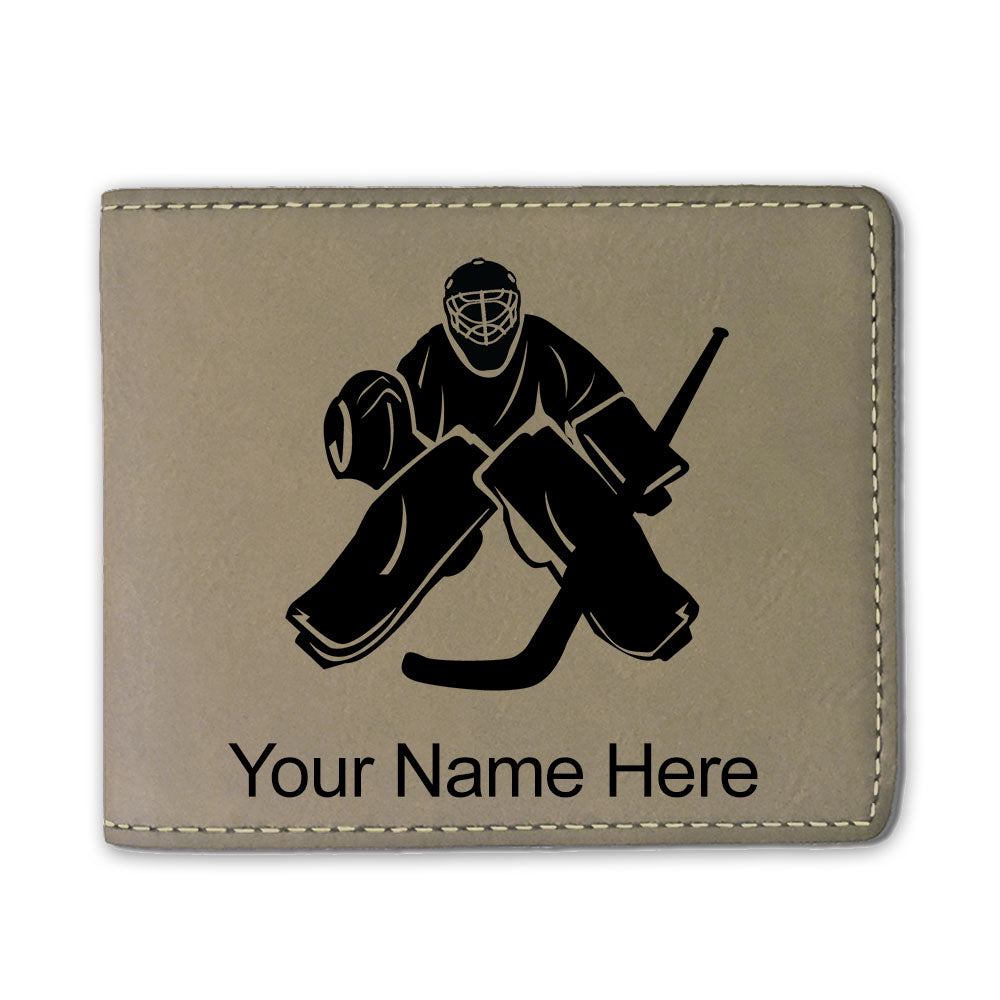 Faux Leather Bi-Fold Wallet, Hockey Goalie, Personalized Engraving Included