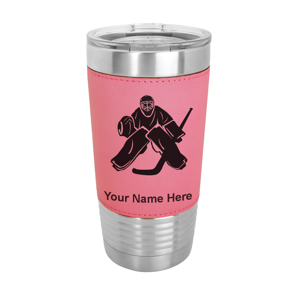 20oz Faux Leather Tumbler Mug, Hockey Goalie, Personalized Engraving Included - LaserGram Custom Engraved Gifts