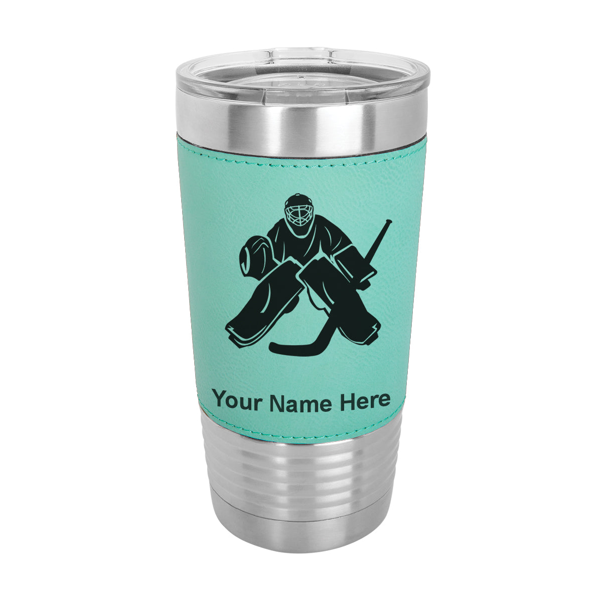 20oz Faux Leather Tumbler Mug, Hockey Goalie, Personalized Engraving Included - LaserGram Custom Engraved Gifts