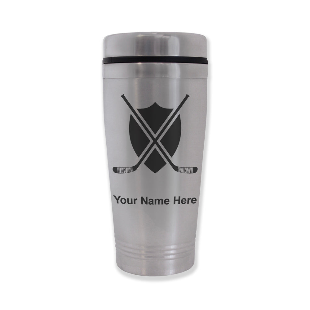 Commuter Travel Mug, Hockey Sticks, Personalized Engraving Included