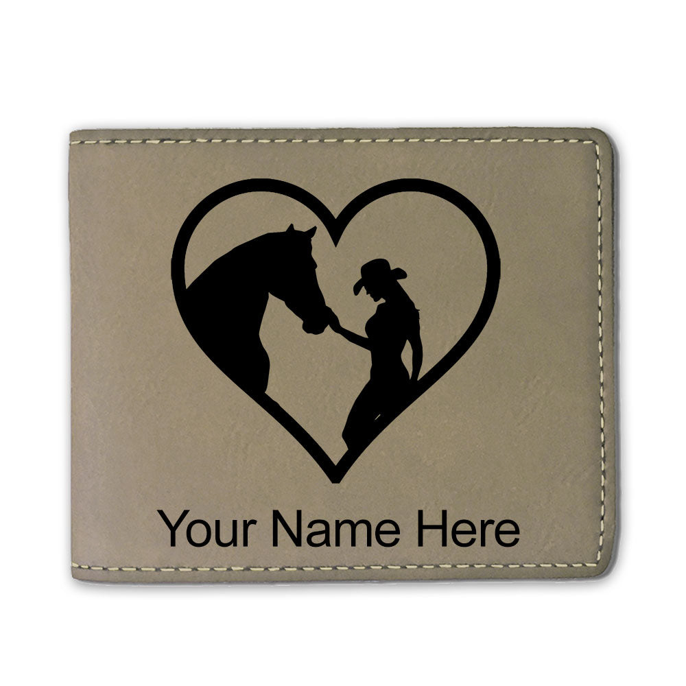 Faux Leather Bi-Fold Wallet, Horse Cowgirl Heart, Personalized Engraving Included