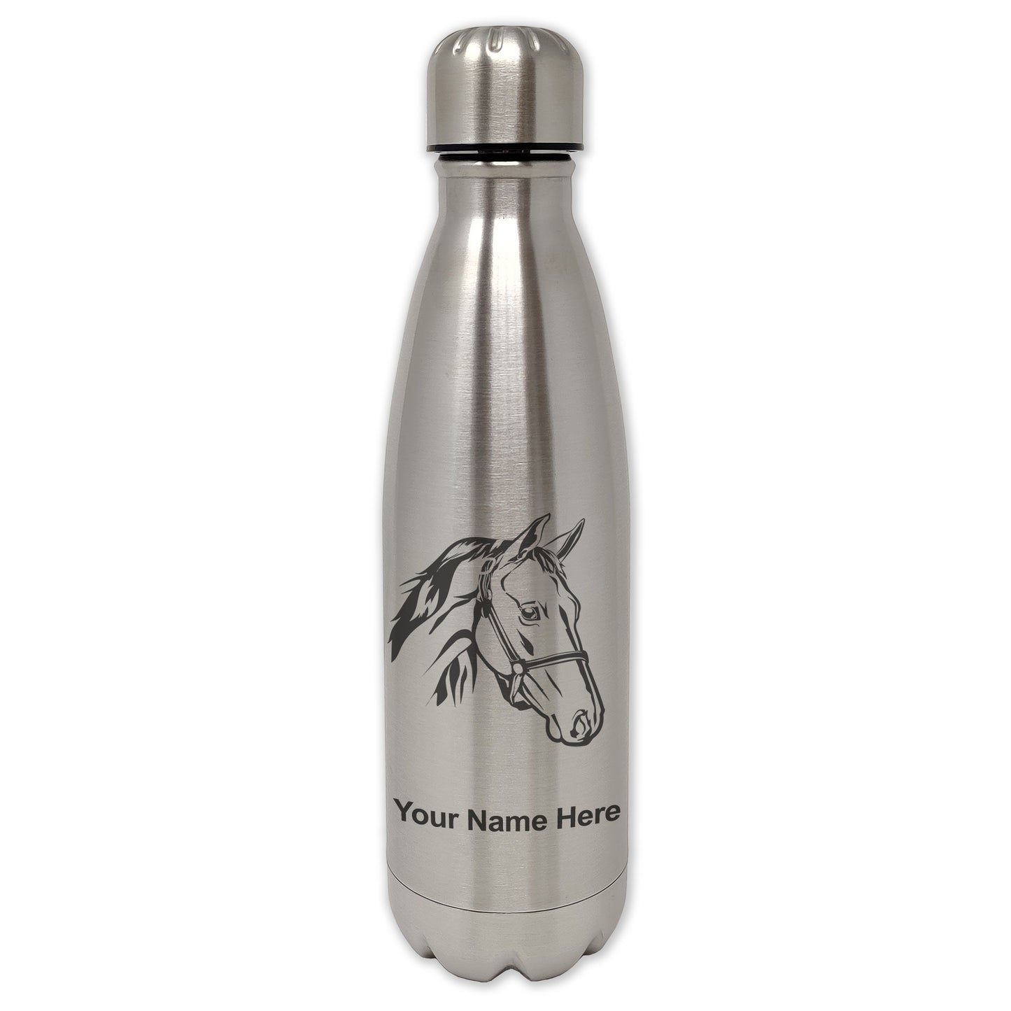 LaserGram Single Wall Water Bottle, Horse Head 2, Personalized Engraving Included