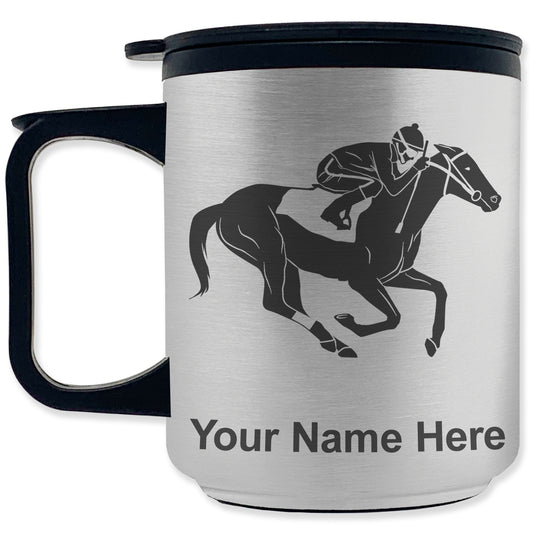 Coffee Travel Mug, Horse Racing, Personalized Engraving Included